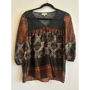 Gorgeous Sundance Catalog 100% Silk Lace V Neck Boho Blouse Top Shirt Medium M